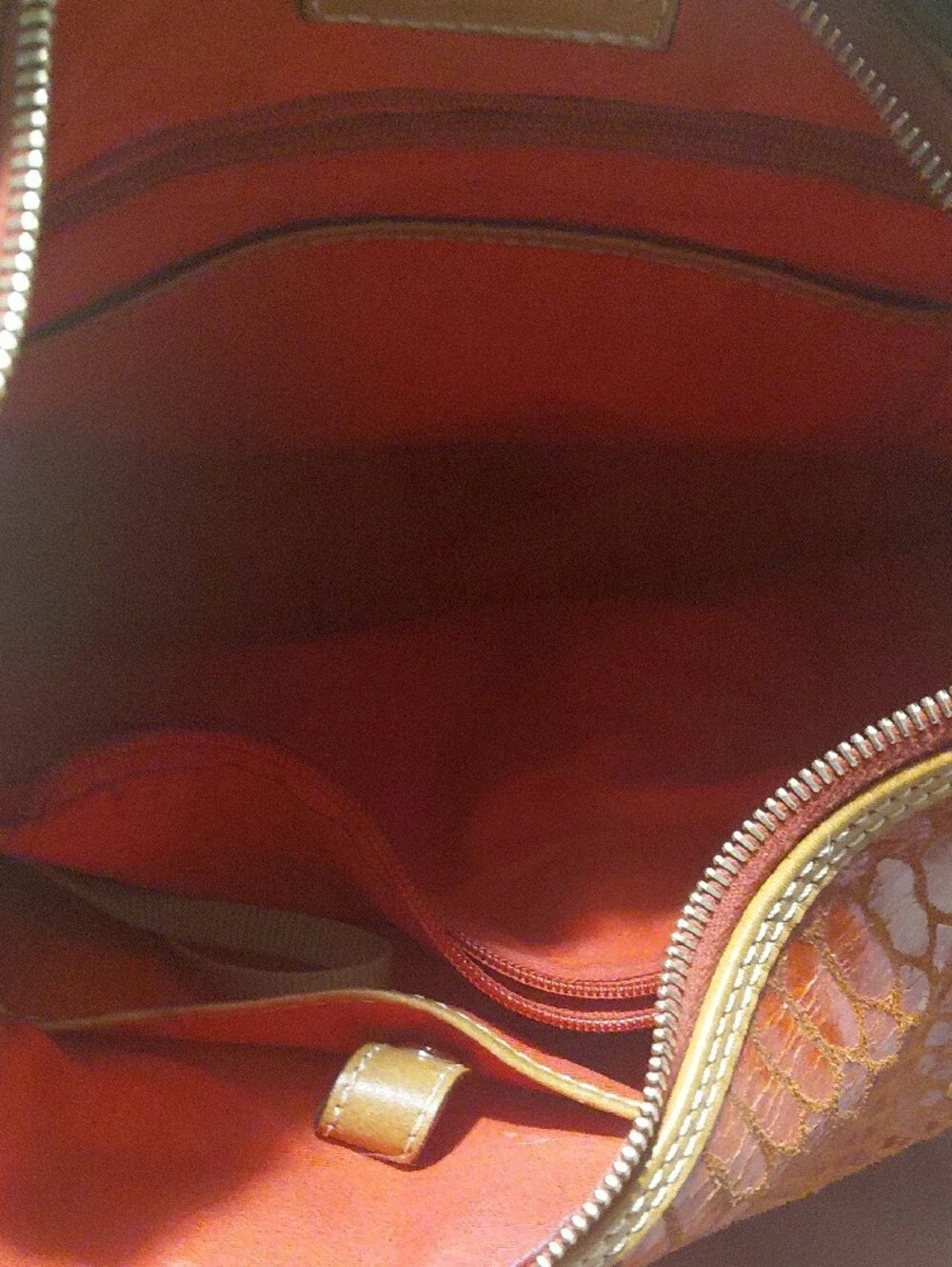 Dooney & Bourke Glossy Red Faux-Snakeskin Hobo with Brown Trim & Wallet